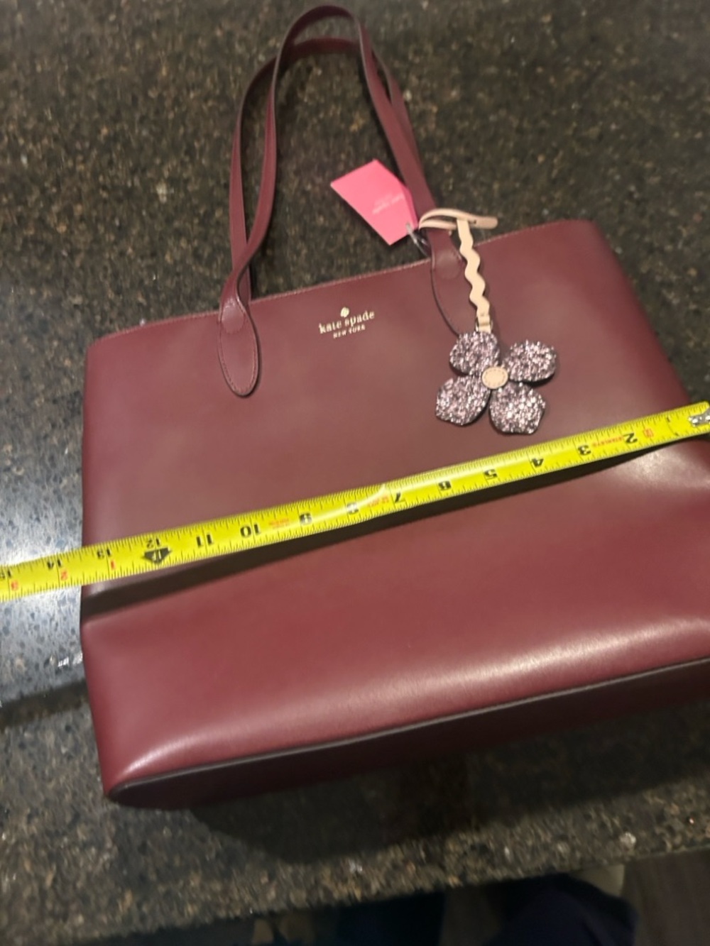 kate spade Burgundy Leather Tote with Floral Charm - Picture 8 of 9